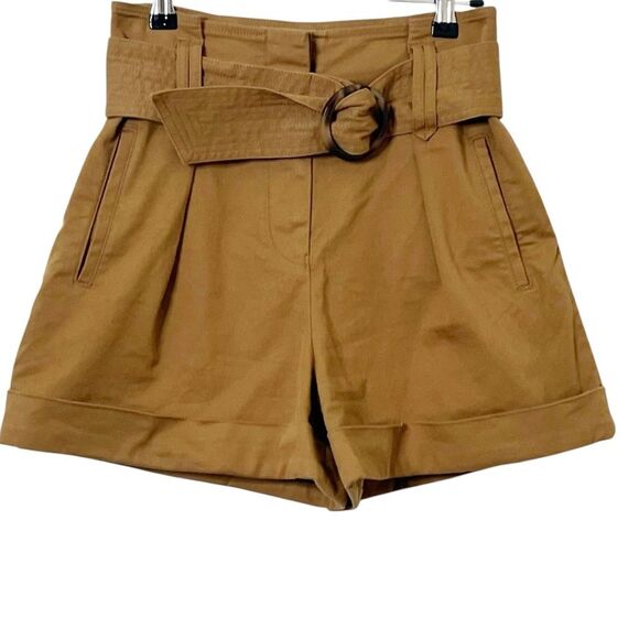 Sezane Rome Caramel High Waist Shorts Women’s Size 2 US Belted Pleated Paperbag - Picture 2 of 9